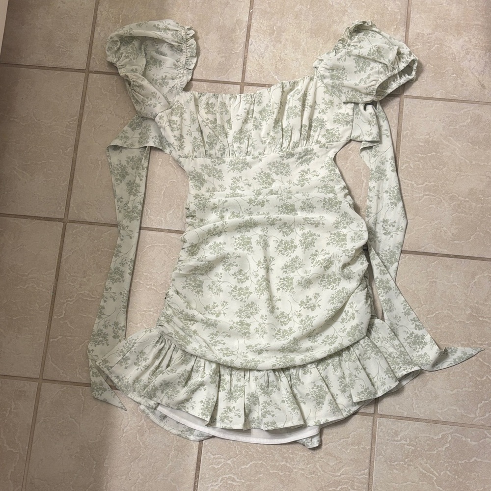 Floral Ruffle Mini Dress in Light Green